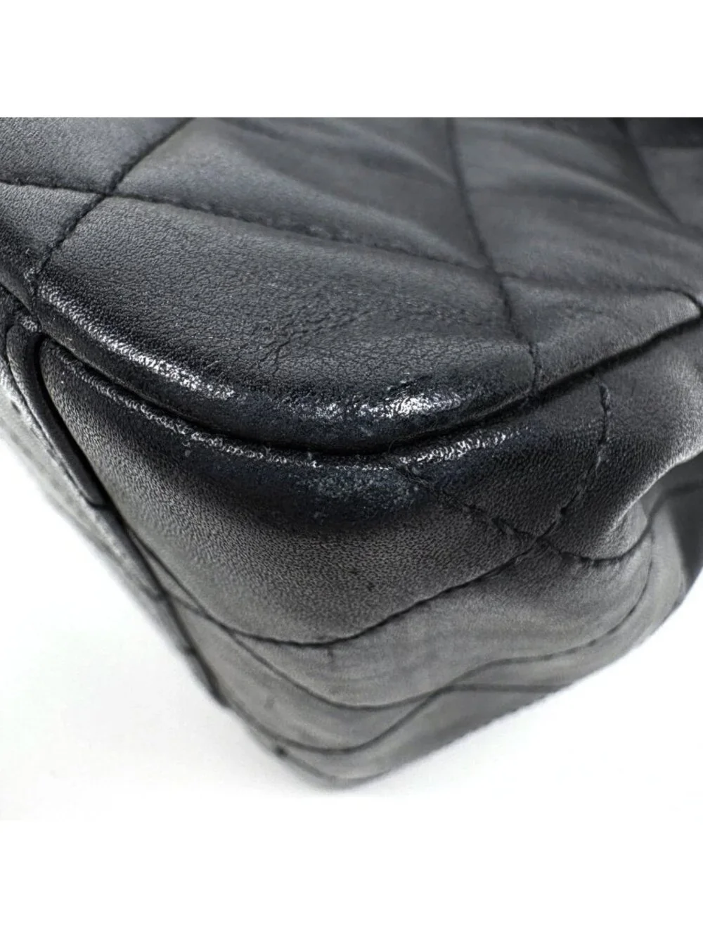 Chanel Big Quilted Shoulder Bag CC Logo Single Flap Chain Leather Black